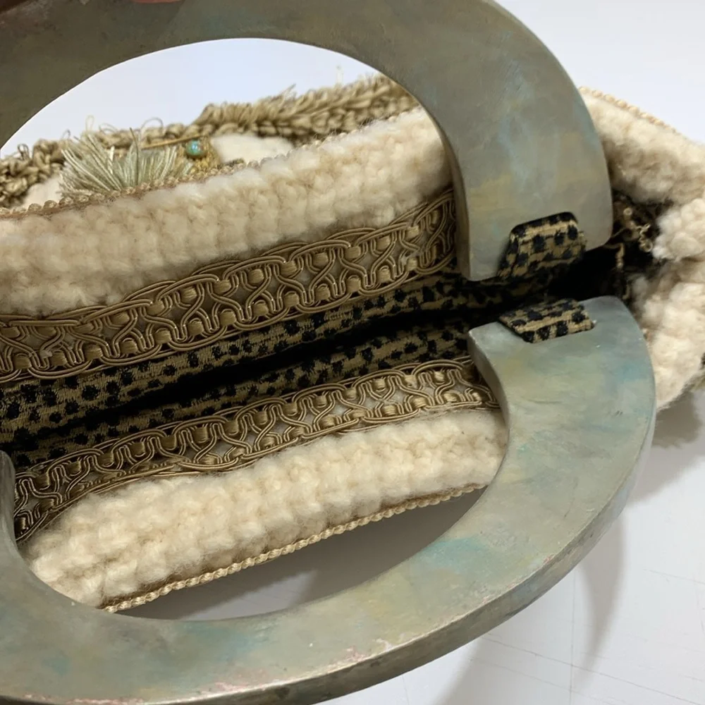 Bohemian Tassel & Embellished Gold & Cream Handbag Purse - Picture 4 of 10